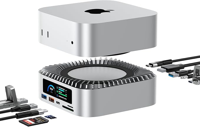 RayCue All-in-One Dock for Mac mini M6, M5 Pro, M4 with Smart Displays, NVMe/SATA SSD Enclosure, 4K60Hz HDMI, 10G USB-A/C, 5G USB-A*2, USB-C Charging, SD/TF, Audio – Mac mini M4 HUB &Docking Station