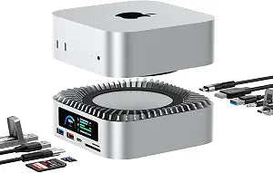 RayCue All-in-One Dock for Mac mini M6, M5 Pro, M4 with Smart Displays, NVMe/SATA SSD Enclosure, 4K60Hz HDMI, 10G USB-A/C, 5G USB-A*2, USB-C Charging, SD/TF, Audio – Mac mini M4 HUB &Docking Station