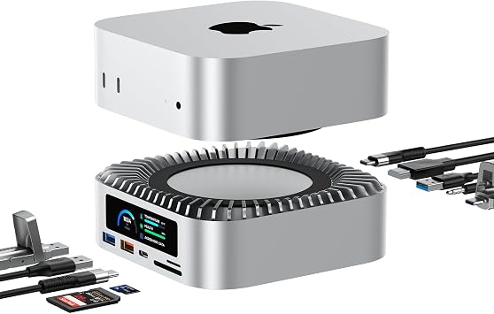 RayCue All-in-One Dock for Mac mini M6, M5 Pro, M4 with Smart Displays, NVMe/SATA SSD Enclosure, 4K60Hz HDMI, 10G USB-A/C, 5G USB-A*2, USB-C Charging, SD/TF, Audio – Mac mini M4 HUB &Docking Station