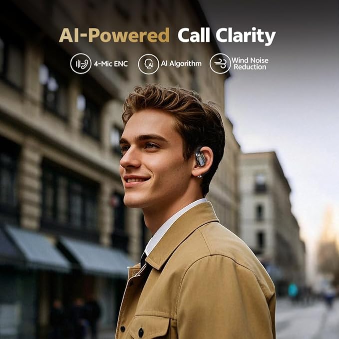 QCY Crossky R70 Open Ear Headphones Wireless with 52H Playtime, Hi-Res Audio & LDAC, Deep Bass, Bluetooth 6.0 Earhook Earbuds, Wireless Charging, Multipoint Connection for Gym/Workout