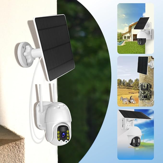 5W Solar Panel for Security Camera 2 Pack, 5V Solar Panel Charger is Compatible with WYZE Battery Cam Pro, Eufy Camera & Arlo Essential Spotlight/XL Spotlight Camera, with Micro USB, DC, USB-C Port