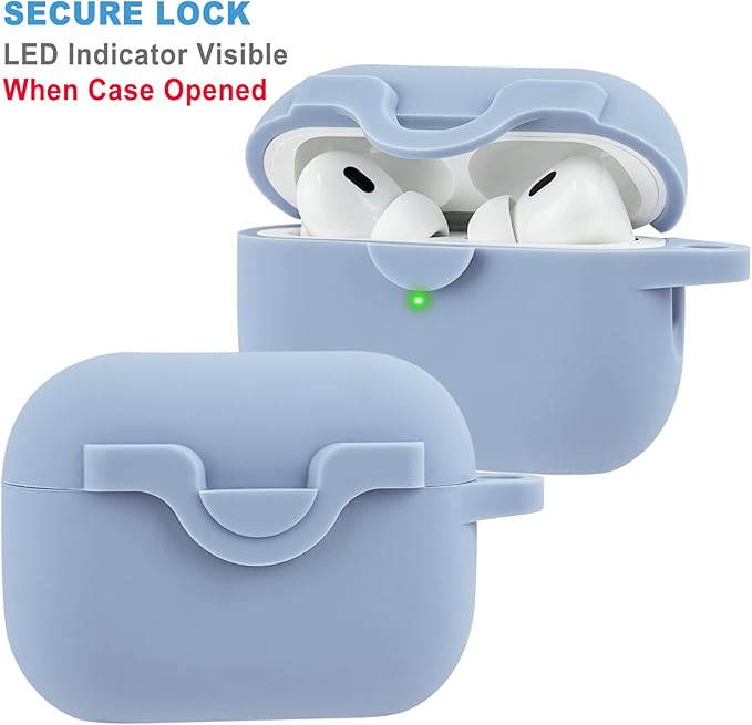 Secure Lock Case for Airpods Pro 2 Case with Cute Bling Keychain, Silicone Protective Case Cover for Airpods Pro 2nd Generation Case Women Girls - Sky Blue