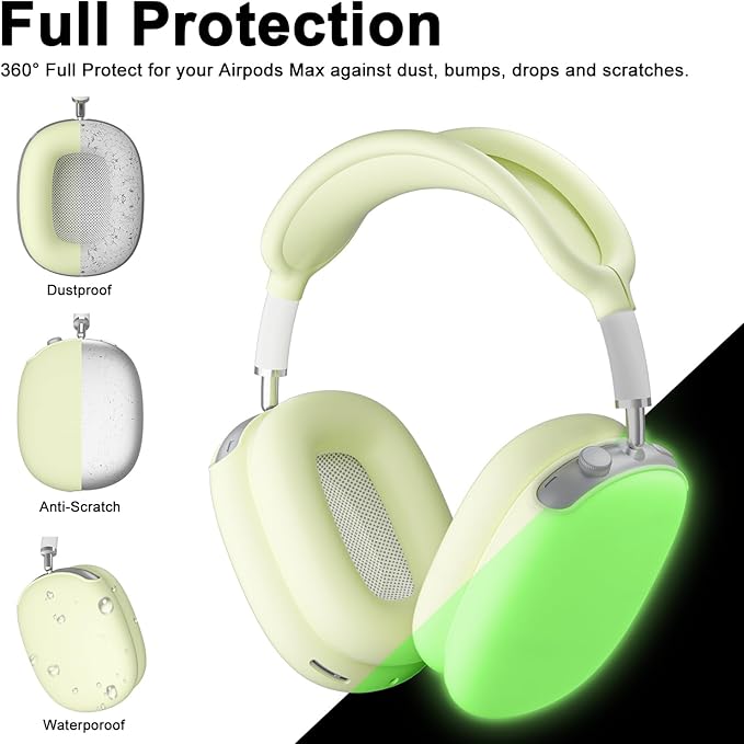 ATUAT for AirPods Max Headphones Case, Protective Silicone Case Cover Skin Accessories Anti-Scratch for Women Men for Apple AirPods Max 2024/2020 (USB-C/Lightning), Fluorescent Green