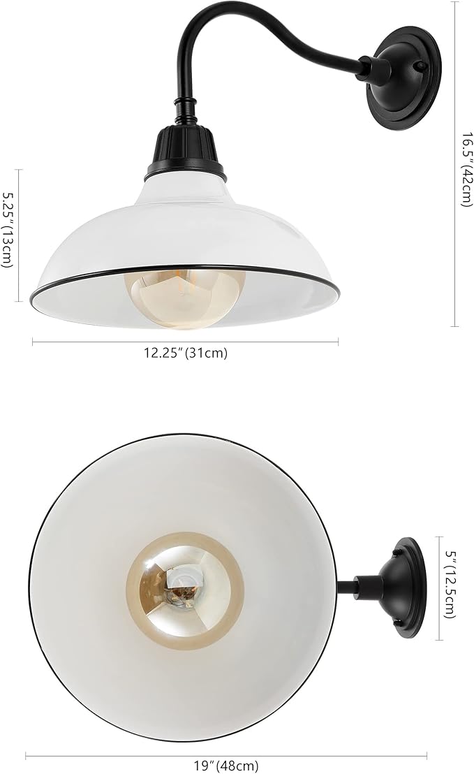 JONATHAN Y JYL7613A Aurora 12.25" 1-Light Farmhouse Industrial Indoor/Outdoor Iron LED Gooseneck Arm Outdoor Sconce Metal Bowl Shade Vintage Cottage Rustic Porch Patio Yard Barn, White