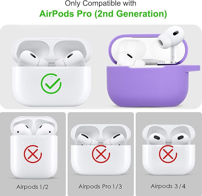 Compatible with Airpods Pro 2nd Generation Case Cover 2022, Soft Silicone Protective Cover with Bracelet Keychain for Apple Airpods Pro 2 Case for Women (Violet)