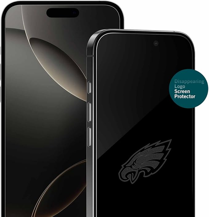 NFL Philadelphia Eagles Clear Screen Protector for iPhone 14 Pro - with Disappearing Logo - Scratch-Resistant and Easy-to-Install Screen Protectors (Includes Installation Tray)