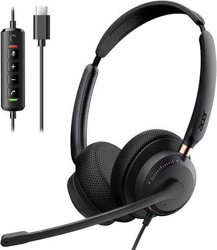 USB Headset with Microphone for PC, Wired Headset with Mic On-Ear Computer Laptop Headphones Dual Ear Only USB C Headset , 40mm Drivers Wired Headset with Mic for Work, Call Center Headset for Office