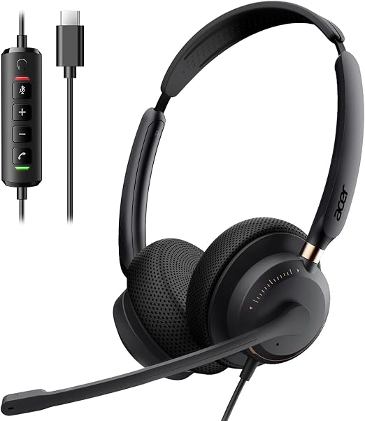 USB Headset with Microphone for PC, Wired Headset with Mic On-Ear Computer Laptop Headphones Dual Ear Only USB C Headset , 40mm Drivers Wired Headset with Mic for Work, Call Center Headset for Office