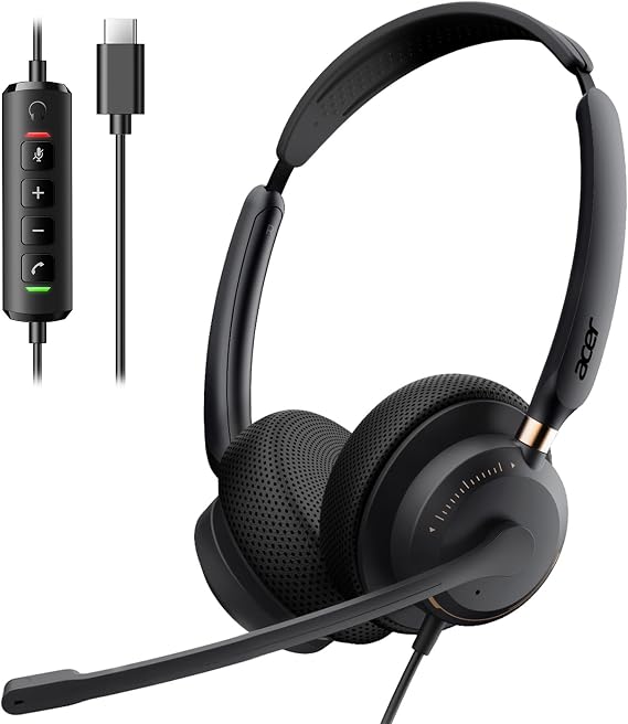 USB Headset with Microphone for PC, Wired Headset with Mic On-Ear Computer Laptop Headphones Dual Ear Only USB C Headset , 40mm Drivers Wired Headset with Mic for Work, Call Center Headset for Office