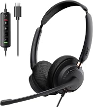USB Headset with Microphone for PC, Wired Headset with Mic On-Ear Computer Laptop Headphones Dual Ear Only USB C Headset , 40mm Drivers Wired Headset with Mic for Work, Call Center Headset for Office - Image 1