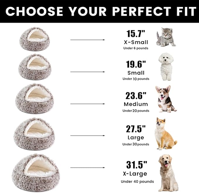 NOYAL Round Hooded Donut Dog Bed for Small & Medium Pets - Plush Fluffy Anti-Anxiety Cat Cave Bed with Cover