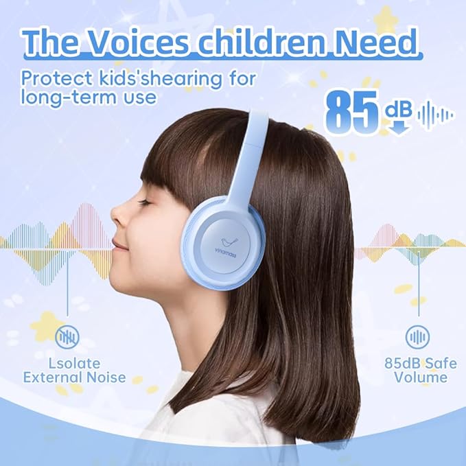 Kids Bluetooth Headphones,Kids Wireless Headphone with 85dBVolume Limiter, 30H Playtime, Adjustable Headband,Over-Ear Headphones for Kid School Online Class Travel