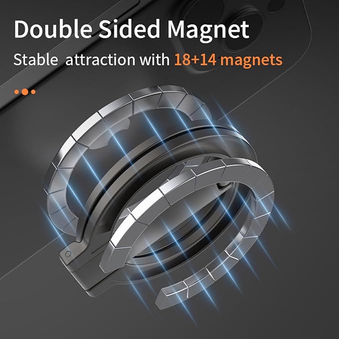 CCSmall Double Sided Magnetic Phone Grip Holder for MagSafe Accessories, Detachable Magnetic Phone Finger Ring Stand Adjustable Kickstand for iPhone 16/15/14/13/12/Samsung/Google 9D Black