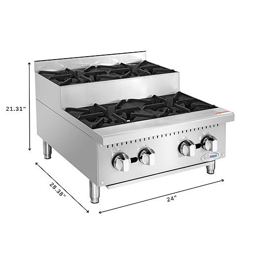 KoolMore 24 in. Commercial Four-Burner Natural Gas Step Up Range, 104000 BTU in Stainless-Steel, ETL Listed (KM-CRSU-24)