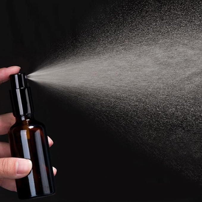 YIZHAO Black Glass Spray Bottles 1oz, with Small Fine Mist Spray, Metal Cap, Refillable for Essential Oil,Travel,Cleaning,Perfume,Aromatherapy,Makeup – 12 Pcs