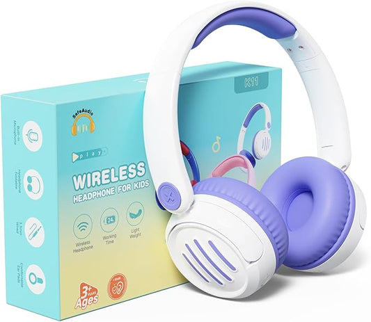 Kids Bluetooth Headphones Wireless On-Ear with USB-C Fast Charge,Microphone & 85dB Volume Limiter,Foldable Lightweight Toddler Headphones with AUX for School Travel (White)