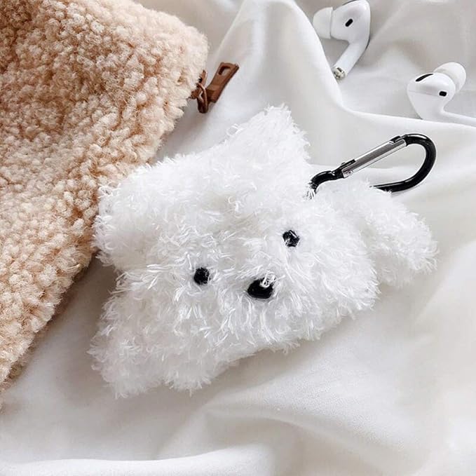 SGVAHY Furry Case for AirPods Pro 3rd Generation Funny Cute 3D Cartoon Plush Design Soft Warm Fluffy AirPod Pro 3 Cover with Keychain Kawaii Anti-Fall Protective Case Women Girls(Teddy White)