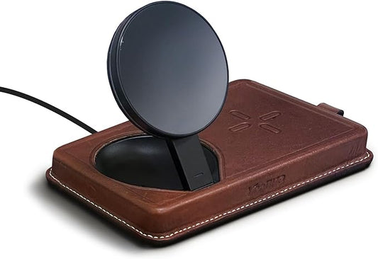 VogDUO 3-in-1 Magnetic Wireless Charger with Leather, 15W Output, 6ft Extension Cables, 18W PD Wall Charger, Compatible with iPhone 16/15/14/13/12, MagSafe Case, AirPods Pro, Apple Watch (Brown)