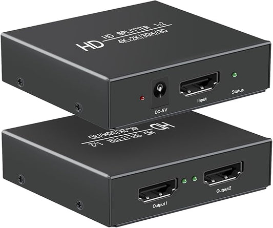 4K 1x2 HDMI Splitter1 in 2 Out, 2 Port Powered hdmi Splitters 4K@30Hz Dual Monitors Duplicate/Mirror (Not Extend) for PS4 /HDTV/Projector