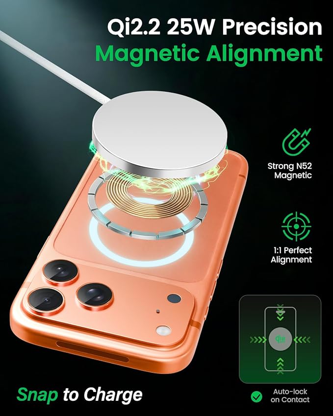 25W Magnetic Wireless Charging Pad: Qi2.2 Qi2 MagSafe Fast Charger for iPhone Air 17e 17 16 15 14 Pro Max, Samsung Galaxy S26 S25, Google Pixel 10 & AirPods, Gift Ideal for Desk Travel (White, 1Pack)