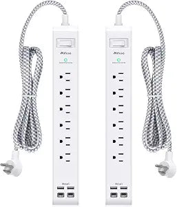 Mifaso 2 Pack Power Strip, 5FT Flat Plug Extension Cord, Surge Protector
