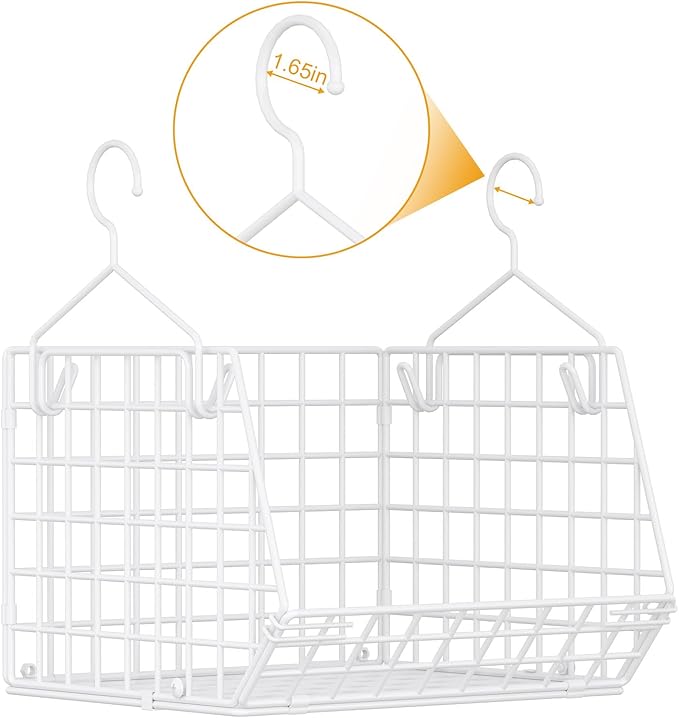 X-cosrack 7 Tier Hanging Closet Organizer and Storage, Foldable Wire Closet Shelving with 5 S Hooks,Hanging Basket for Clothes Sweaters Shoes Handbags,Wardrobe Kitchen Laundry Room-White