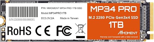 MMOMENT MP34 PRO 1TB PCIe 3.0 NVMe M.2 2280 SSD with DRAM, 3500MB/s