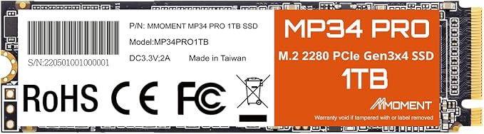 MMOMENT MP34 PRO 1TB PCIe 3.0 NVMe M.2 2280 SSD with DRAM, 3500MB/s