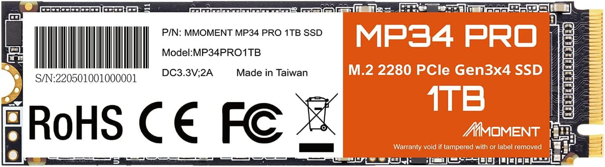 MMOMENT MP34 PRO 1TB PCIe 3.0 NVMe M.2 2280 SSD with DRAM, 3500MB/s