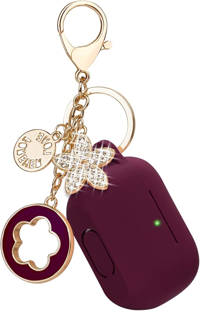 Silicone Protective Case Cover for Airpods Pro with Cute Bling Keychain, Burgundy