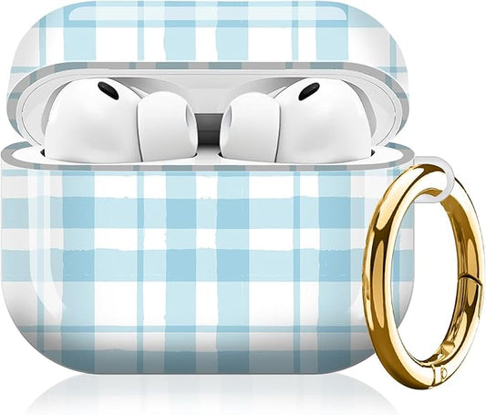 Compatible with AirPod Pro 3 (2025),Cute Case Cover for Women & Men, Full Protection Shockproof Hard Case with Keychain, Wireless Charging Case Accessories(Blue Gingham)