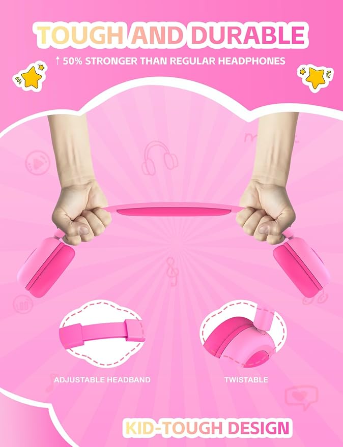 gorsun Kids Bluetooth Headphones,Toddler Headphones with Microphone,85dB Volume Limited,Bluetooth 5.3 Adjustable Lightweight Kids Wireless Headsets for Boy Girl Tablet Travel School