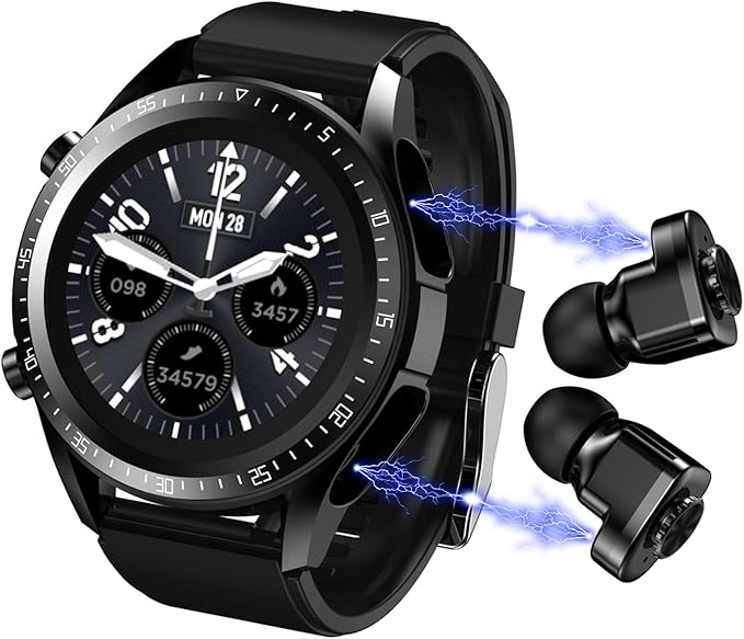 2-in-1 Smart Watch with Bluetooth Earbuds Wireless Smartwatch Fitness Tracker Heart Rate Monitor IP67 Waterproof