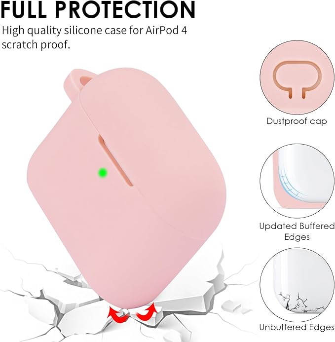 Apple AirPods 4 Case, Cute Apple AirPods 4 Case Cover for Women Girls, Silicone Protective Case with Bracelet Keychain (Pink, AirPods 4 Case)