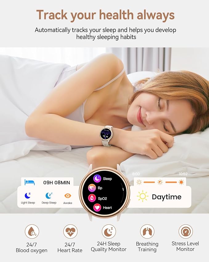 Smart Watches for Women(Answer/Make Calls), 1.27'' AMOLED Screen Activity Trackers with Heart Rate/Sleep/SpO2 Monitor, Smartwatch for iPhone/Samsung/Android, 120+ Sport Modes IP68 Fitness Watch 3Bands