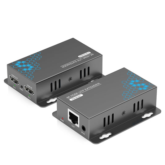 4K HDMI Extender over Ethernet CAT5 CAT6 CAT7 up to 230FT, IR, Loop Out, POC, EDID, 4K@30Hz for Home Theater, Office, Church, Classroom & Outdoor Screen, Transmitter Receiver with Mounting Holes
