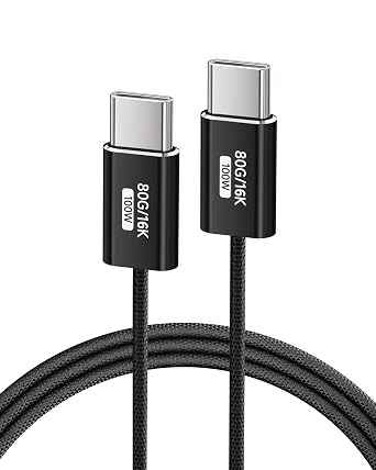 （Black,3.3FT USB C Cable Thin,USB5 80Gbps Data Cable Compatible with Thunderbolt 5/4/3,Slim Connector,100W Fast Charging,16K/8K/4K HD Video Cord for Monitor,MacBook,iPhone 17/16,Docking.