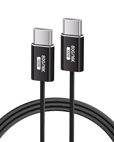 （Black,3.3FT USB C Cable Thin,USB5 80Gbps Data Cable Compatible with Thunderbolt 5/4/3,Slim Connector,100W Fast Charging,16K/8K/4K HD Video Cord for Monitor,MacBook,iPhone 17/16,Docking.