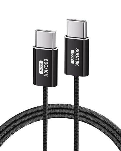 （Black,3.3FT USB C Cable Thin,USB5 80Gbps Data Cable Compatible with Thunderbolt 5/4/3,Slim Connector,100W Fast Charging,16K/8K/4K HD Video Cord for Monitor,MacBook,iPhone 17/16,Docking.