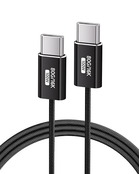 （Black,3.3FT USB C Cable Thin,USB5 80Gbps Data Cable Compatible with Thunderbolt 5/4/3,Slim Connector,100W Fast Charging,16K/8K/4K HD Video Cord for Monitor,MacBook,iPhone 17/16,Docking.
