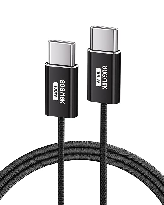 （Black,3.3FT USB C Cable Thin,USB5 80Gbps Data Cable Compatible with Thunderbolt 5/4/3,Slim Connector,100W Fast Charging,16K/8K/4K HD Video Cord for Monitor,MacBook,iPhone 17/16,Docking.