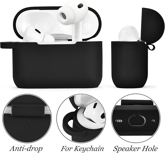 VISOOM for AirPods Pro 3 Case 2025, Silicone Case for Apple Air Pods Pro 3rd Generation Cover, Cute iPods 3 Protective Cover with Bling Keychain & Cleaning Kit,Black