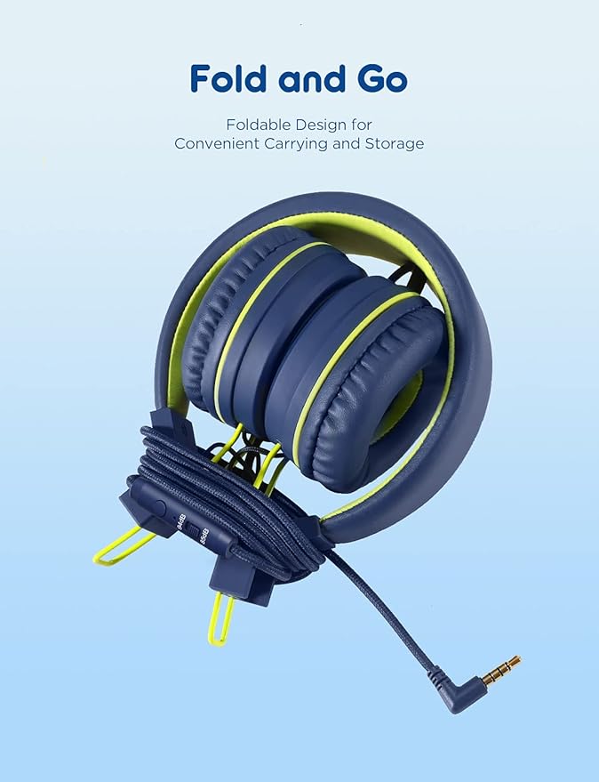 iClever Kids Headphones with Microphone, 85dB/94dB Volume Limited, Stereo 3.5mm Jack, Tangle-Free Wired Headphones for Boys/Girls/School/Travel/iPad, Green