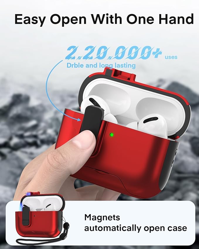 Maxjoy for AirPods Pro 3 Protective Case with Cleaning Kit, Military Hard Case with Lock Shock-Absorbing, Red