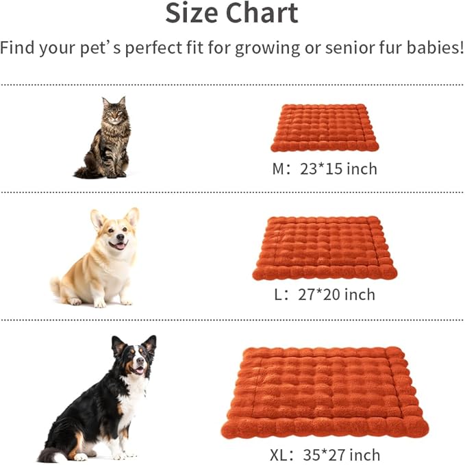 Cat Beds for Indoor Cats Faux Fur Pet Mat Cute Kitten Plush Bed with Non-Slip Bottom for Carriers/Couch Dog & Puppy Friendly 27 x 20 Inch Large Orange