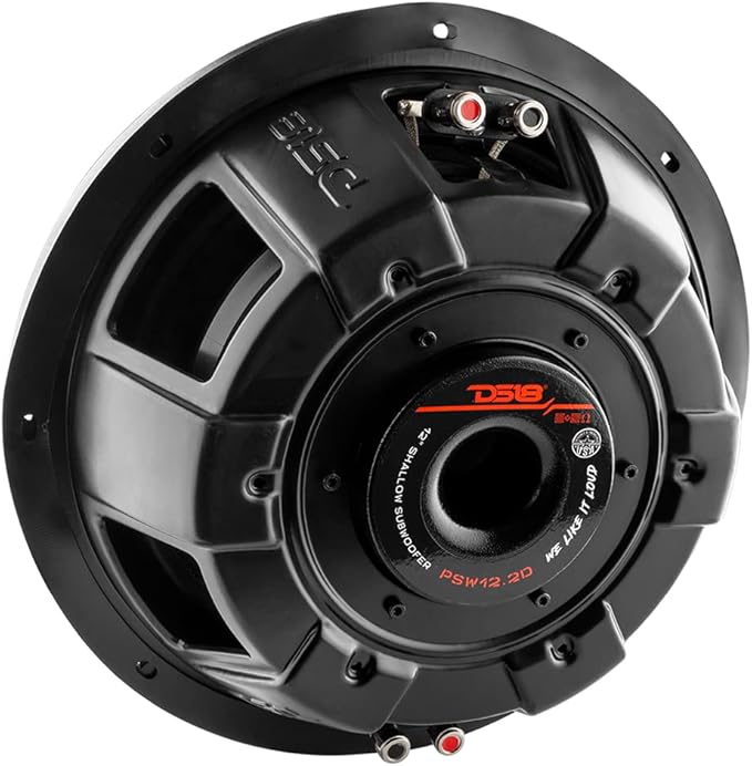 DS18 PSW12.2D 12" Shallow Mount Subwoofer 1200 Watts Max Power 600 Watts RMS Dual Voice Coil 2+2 OHMS Water Resistant - Best Sub for Tight Spaces in Car & Trucks - 1 Speaker