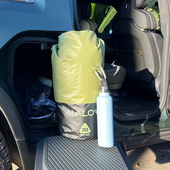 Malo?™o DryPack 30L Waterproof Kayak Dry Bag, Heavy Duty Roll-Top Dry Bag with MOLLE Grid and Carry Straps for Fishing, Paddle Boarding, Boating, Camping, and Travel, Green