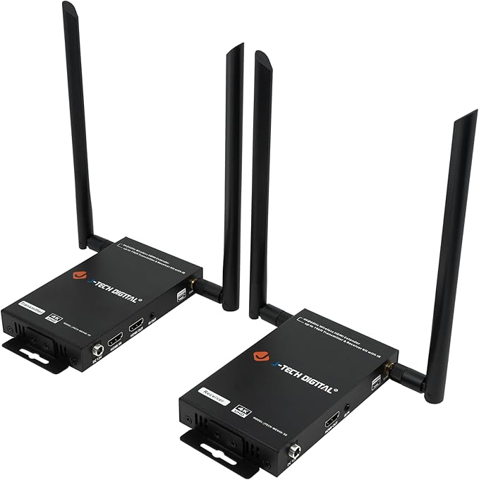 J-Tech Digital Wireless HDMI Transmitter and Receiver 4K 60Hz Up to 196ft., 5.1/5.2 GHz Low Latency HDMI Loop Output SSID Pairing Channel Change IR Passthrough [JTECH-WEX4K-50]