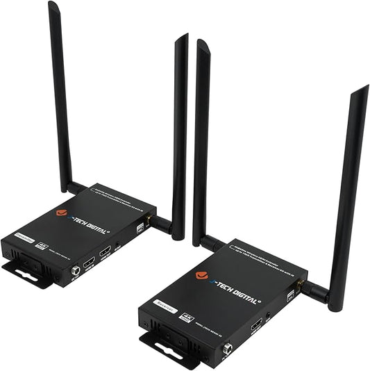 J-Tech Digital Wireless HDMI Transmitter and Receiver 4K 60Hz Up to 196ft., 5.1/5.2 GHz Low Latency HDMI Loop Output SSID Pairing Channel Change IR Passthrough [JTECH-WEX4K-50]