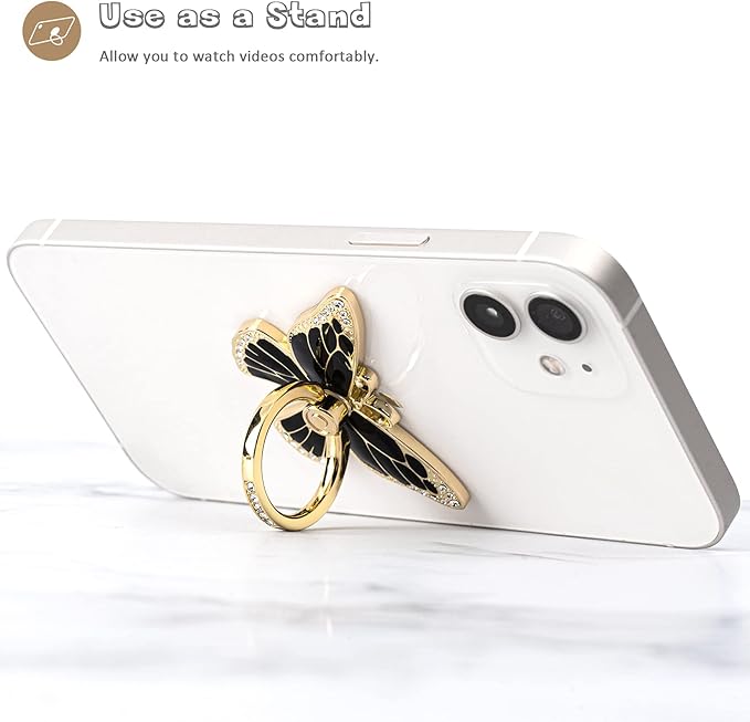 Butterfly Cell Phone Ring Grip Holder, 360 Degrees Rotation, Metal Finger Kickstand Compatible with iPhone, Samsung Galaxy, LG Google Pixel, Android Phone
